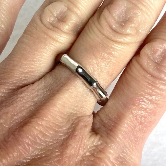 Sterling Silver 925 DBJ Bamboo Style Single Diamond Band Ring Sz 6.75 - Picture 11 of 16